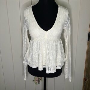 Vintage White Lace Crotchet Babydoll Top Y2K 90s Boho Indie Coastal